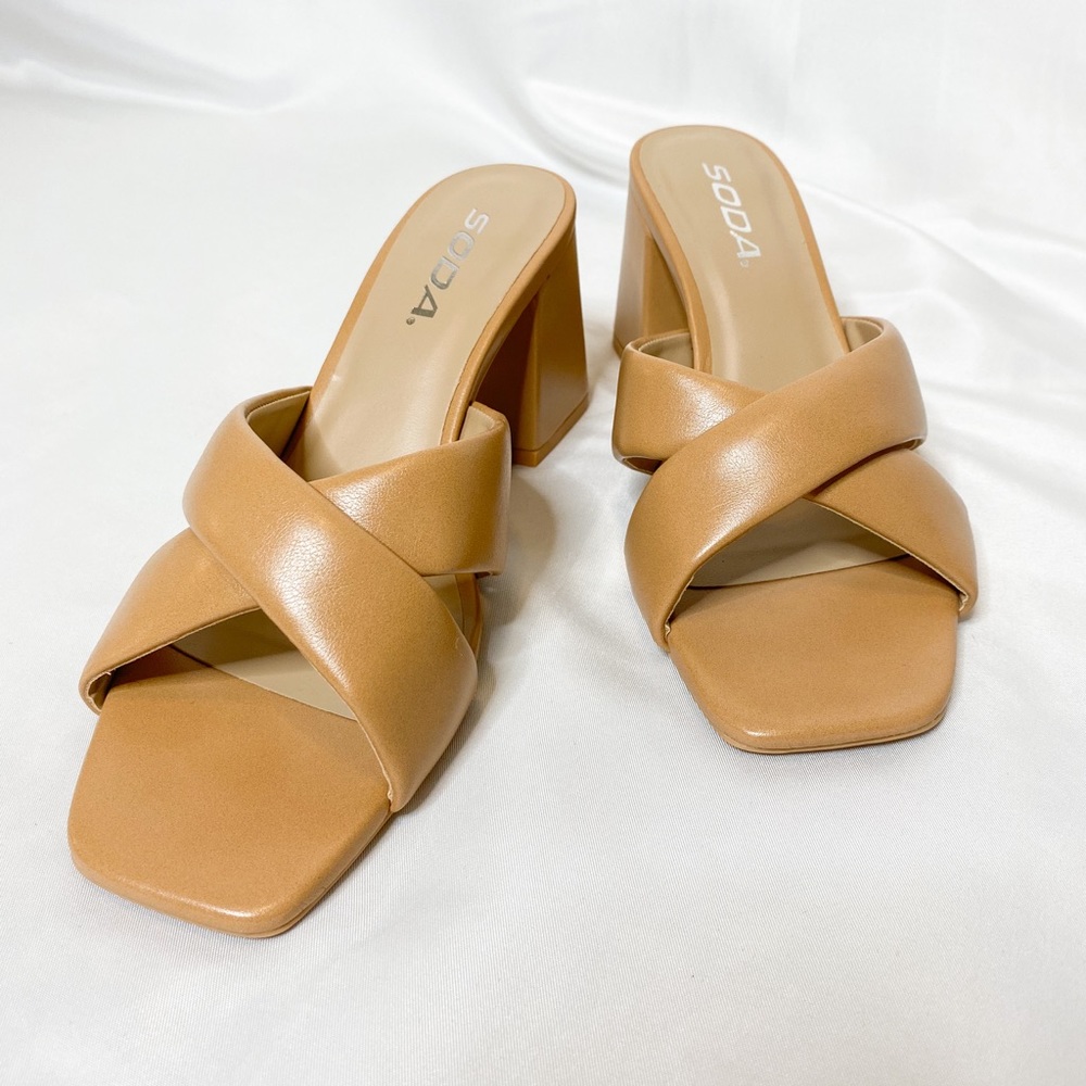 Never Better Natural Faux Leather Block Heels